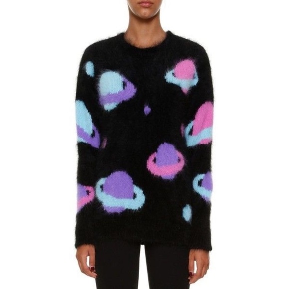 Vintage Jeremy Scott Planet Intarsia Sweater Avant Garde Wool Hair Blend - Picture 2 of 6